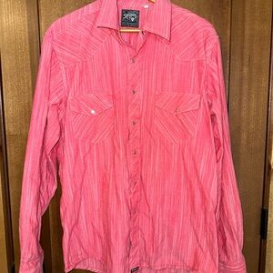 Southern Thread Western‎ Shirt Mens XL Red Stripe Long Sleeve Snap Vintage